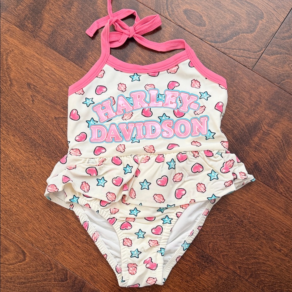 Harley-Davidson Kids Swimsuit with Pink and Blue Accents